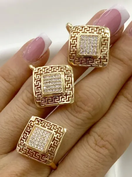 DIAMOND COLLECTION Комплект бижутерии с геометрическим узором серьги и кольцо