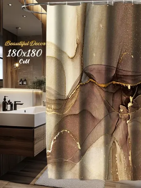 Beautiful decor Штора для ванной тканевая с мраморным рисунком