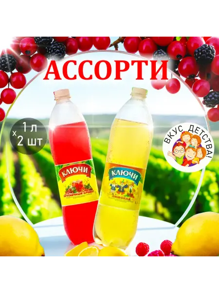 Читинские Ключи Лимонад "Ассорти" Лимонад, Брусничный 1л * 2шт