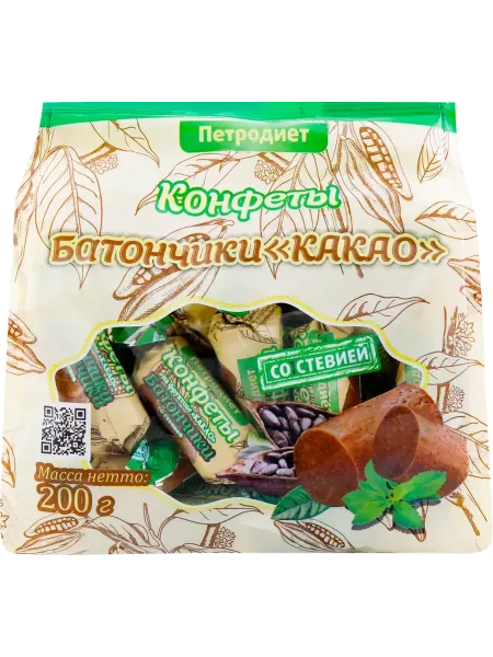 Здоровые Сладости Конфеты батончики Какао со стевией, 2шт