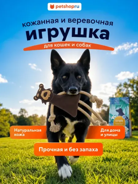 PetShop Игрушка для собак кожаная и веревочная зверюшка BOW WOW
