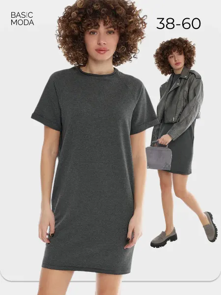 BASIC moda Осеннее платье футболка трикотажное повседневное оверсайз