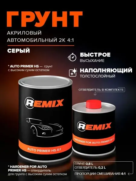 Автомобильная акриловая грунтовка 2K HS серая 1 л