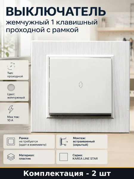 Переключатель проходной пластиковый 10а встраиваемый 2 штуки
