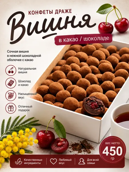 Бехруз Шоколадная вишня в какао Behruz, 450 гр