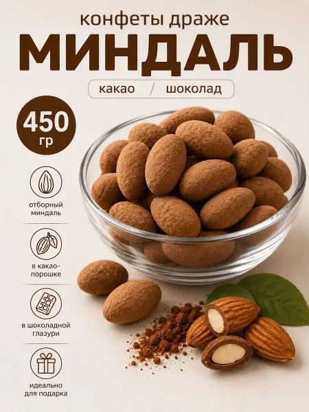 Бехруз Шоколадный миндаль в какао Behruz, 450 гр