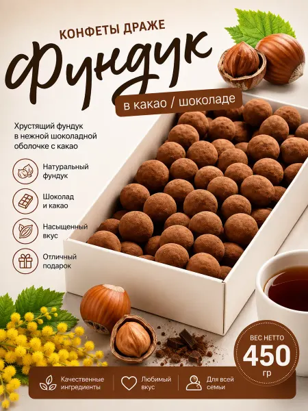 Бехруз Шоколадный фундук в какао Behruz, 450 гр