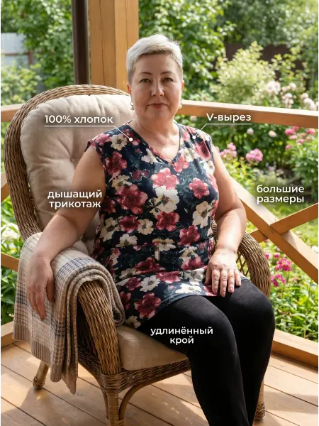 Wakas Textile Футболка майка больших размеров с карманами хлопок