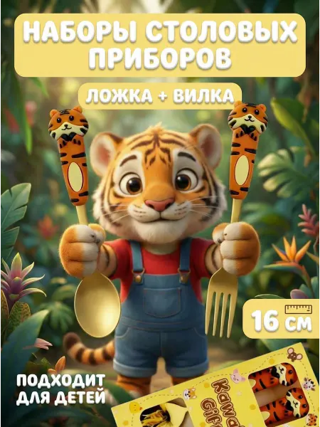 Arti collection home Детский набор чайных ложек и вилок тигр