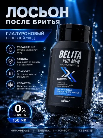 Лосьон после бритья BELITA FOR MEN основной уход, гиалуроновый, 150 мл, Белита