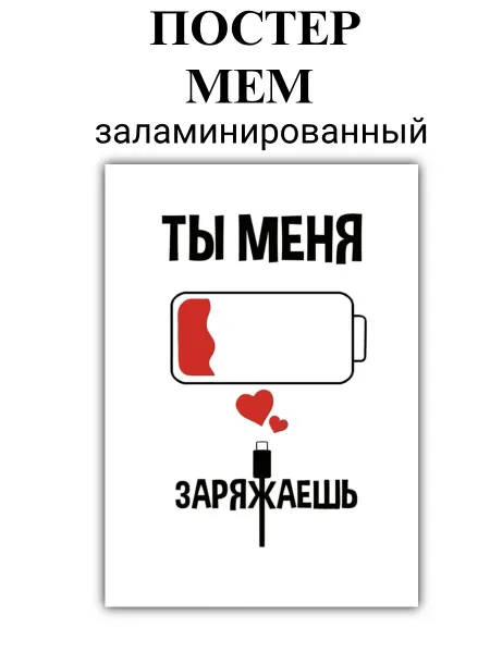 Постер мем "Ты меня Заряжаешь", А4 (21*30) ламинированный