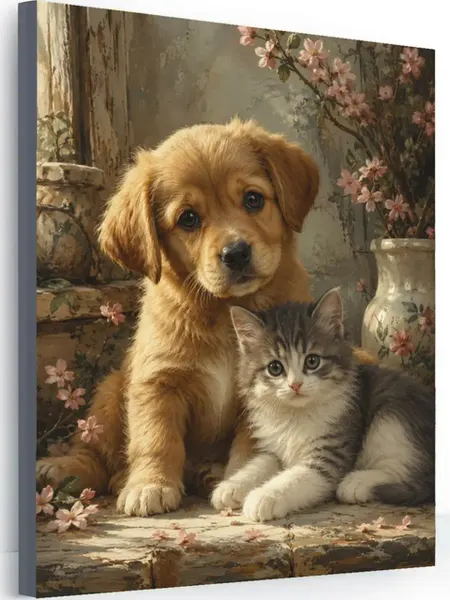 Art-Hobby-Market Картина на стену для интерьера собака и кошка 40x50