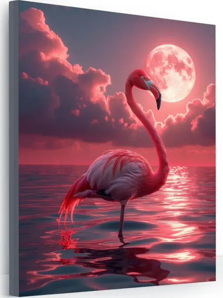 Art-Hobby-Market Картина на стену для интерьера фламинго и луна 40x50