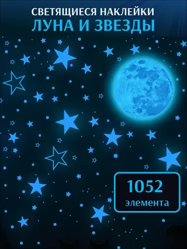 Наклейки интерьерные светящиеся Луна и звезды
