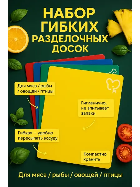 BELLIS Доска разделочная гибкая, тонкая, набор 4 шт