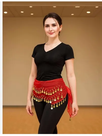 Арабский поясной платок с монетками, танцевальный аксессуар для belly dance