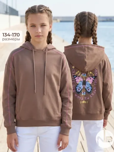 Nota Bene Худи оверсайз без начеса с принтом подростковый толстовка