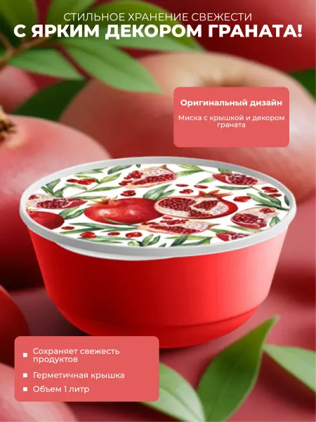HOMVER Миска Bergamo 1л с крышкой с декором Красный гранат