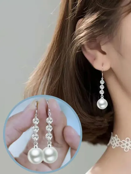 Серьги жемчужина на цепочке 2 шт Изящные серьги на каждый день