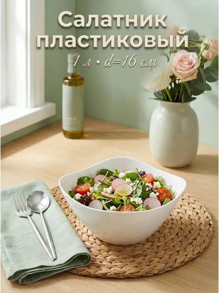 BEROSSI Салатник пластиковый "Рондо", 1 л, цвет снежно-белый