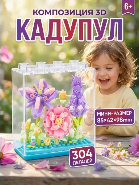 SHIP Конструктор цветы в горшочке фиолетовый дом