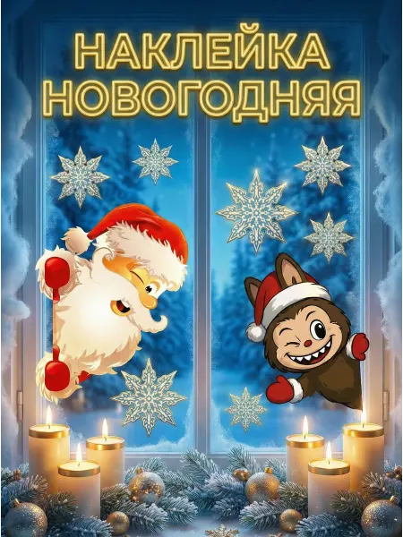 Best Board's Наклейки новогодние на окна с Дедом Морозом и лабубу