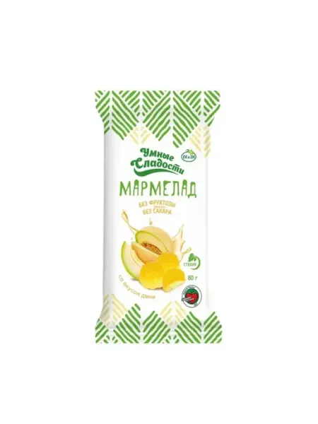Умные Сладости Мармелад желейный, дыня, без сахара, 80 г