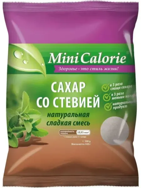 Mini Calorie Сахар со стевией, натуральная сладкая смесь, 500 гр