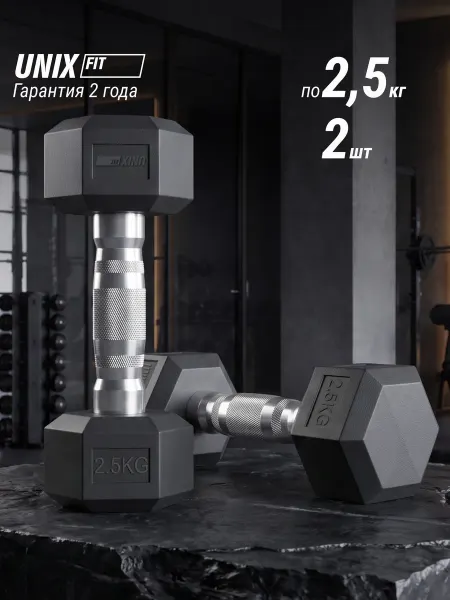Unix Fit Гантель гексагональная обрезиненная 2,5 кг, 2 шт