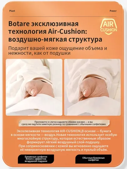 BOTARE салфетки воздушная подушка 155×175 мм, 4-слой, 90 лист/пак, 3 пак/упак - Салфетки