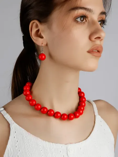 Beverly jewelry Бусы красные крупные и серьги бижутерия