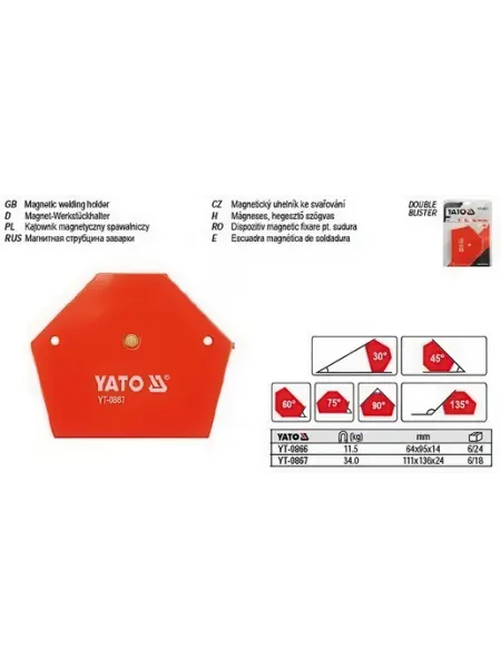 Yato Струбцина магнитная для сварки 34кг, 122х136х24мм