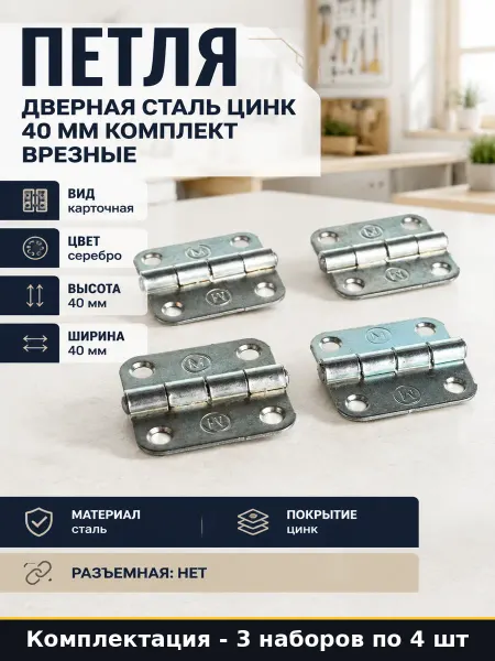 Петля накладная 40 мм неразъемная, цинк, всего 12 штук