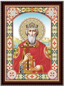 Алмазная мозаика на подрамнике "Икона Николая Чудотворца" Частичное заполнение. Блестящие стразы (Арт. BH13)Икона стразами