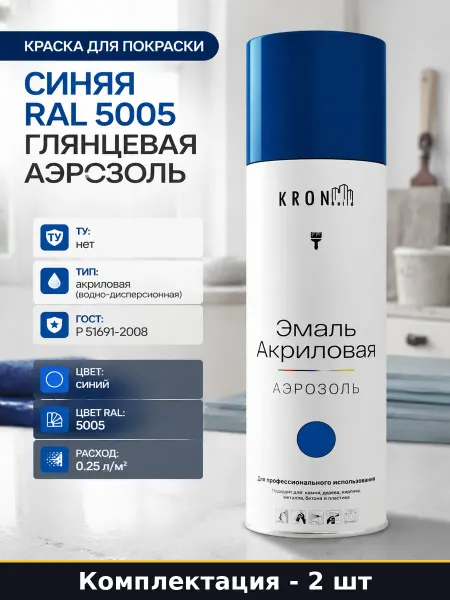 Краска акриловая для пластика синяя глянец 520 мл 2 шт