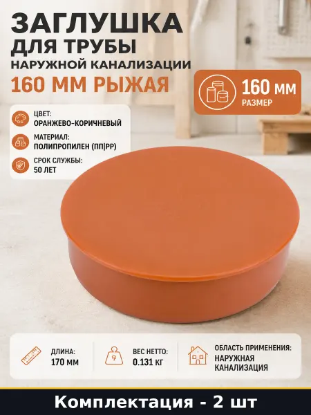 Заглушка 160 мм пластиковая для наружной канализации НК 2 шт