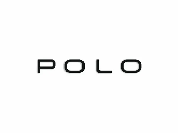 Шильдик, надпись POLO на багажник для а/м VW POLO с 2020г на трафарете (черный) на двухстороннем ЗМ-скотче, оргстекло