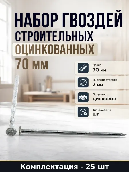 Набор гвоздей строительных оцинкованных 70 мм 25 штук