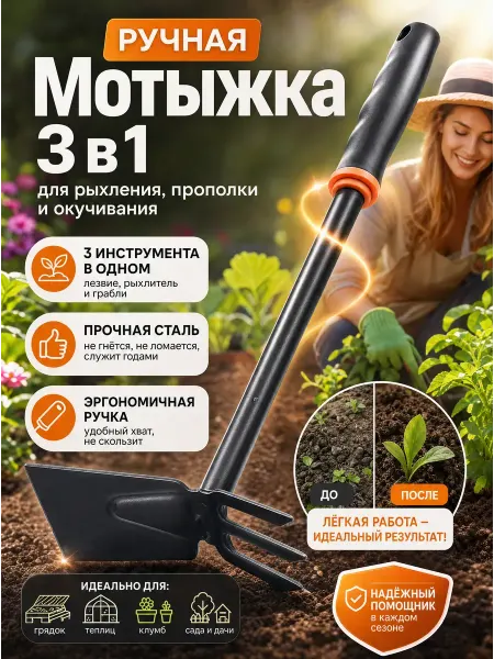 BELLIS Тяпка садовая мотыга рыхлитель ручной для огорода