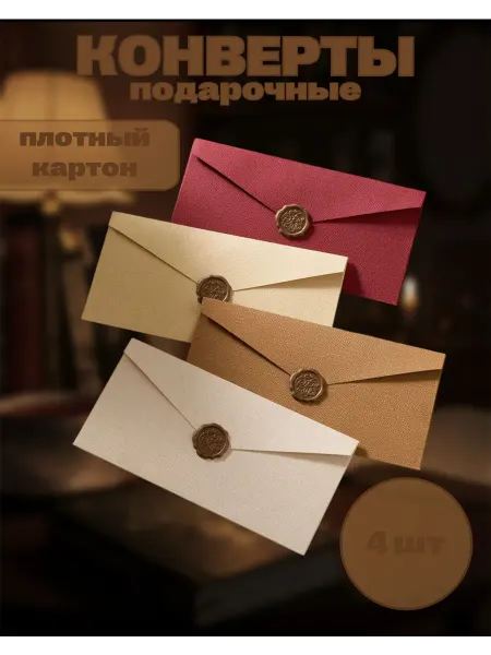 Конверты подарочные бумажные для денег и сертификатов 4 шт