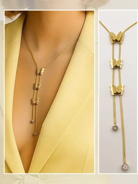 Bijoux de Charme Цепочка на шею женская под золото с бабочками, бижутерия