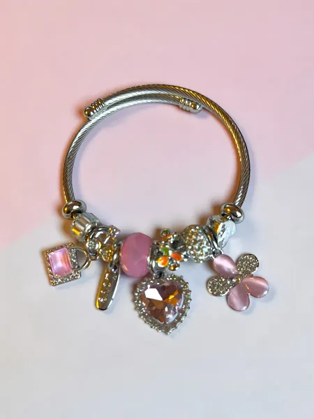 IKSACO bijoux Браслет тонкий женский металлический с шармами бижутерия