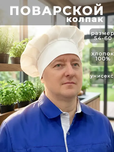 Варвара-Краса Колпак поварской универсальный хлопок 54-60 шапка повара
