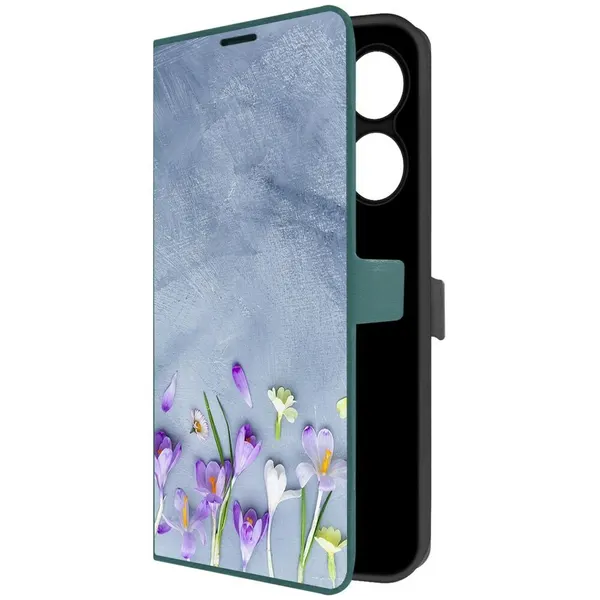 Чехол-книжка Krutoff Eco Book для INFINIX Hot 40 Цветочное настроение (зелёный опал)