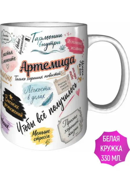 AVPodarki Кружка Артемида с пожеланиями - белая внутри