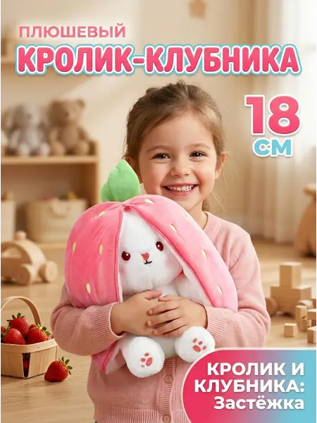 Fluffy Heart Мягкая игрушка кролик клубника антистресс 18