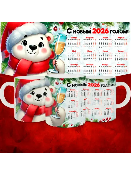 МЭРЛИН Кружка новогодняя 2026 в подарок со мишкой