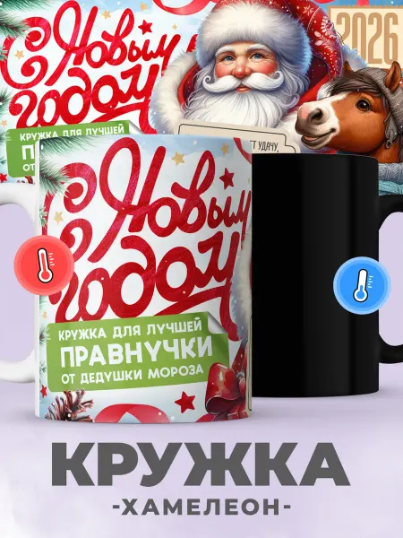 Jojo print Новогодняя кружка хамелеон с принтом Дед Мороз правнучке