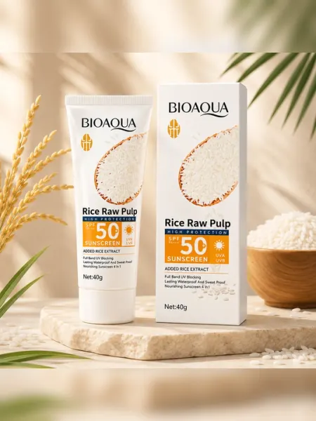 Солнцезащитный крем BIOAQUA, на основе рисовой мякоти SPF50+ от UVA/UVB-лучей