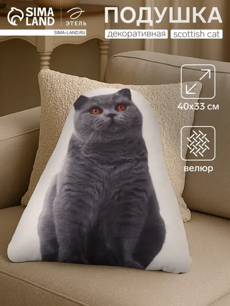 Лавка Декоративная подушка Scottish cat, 40х33 см, велюр